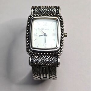 Silver Geneva Watch‎ with Intricate Cuff Bracelet Band